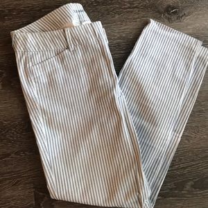 Blue and white striped work pants